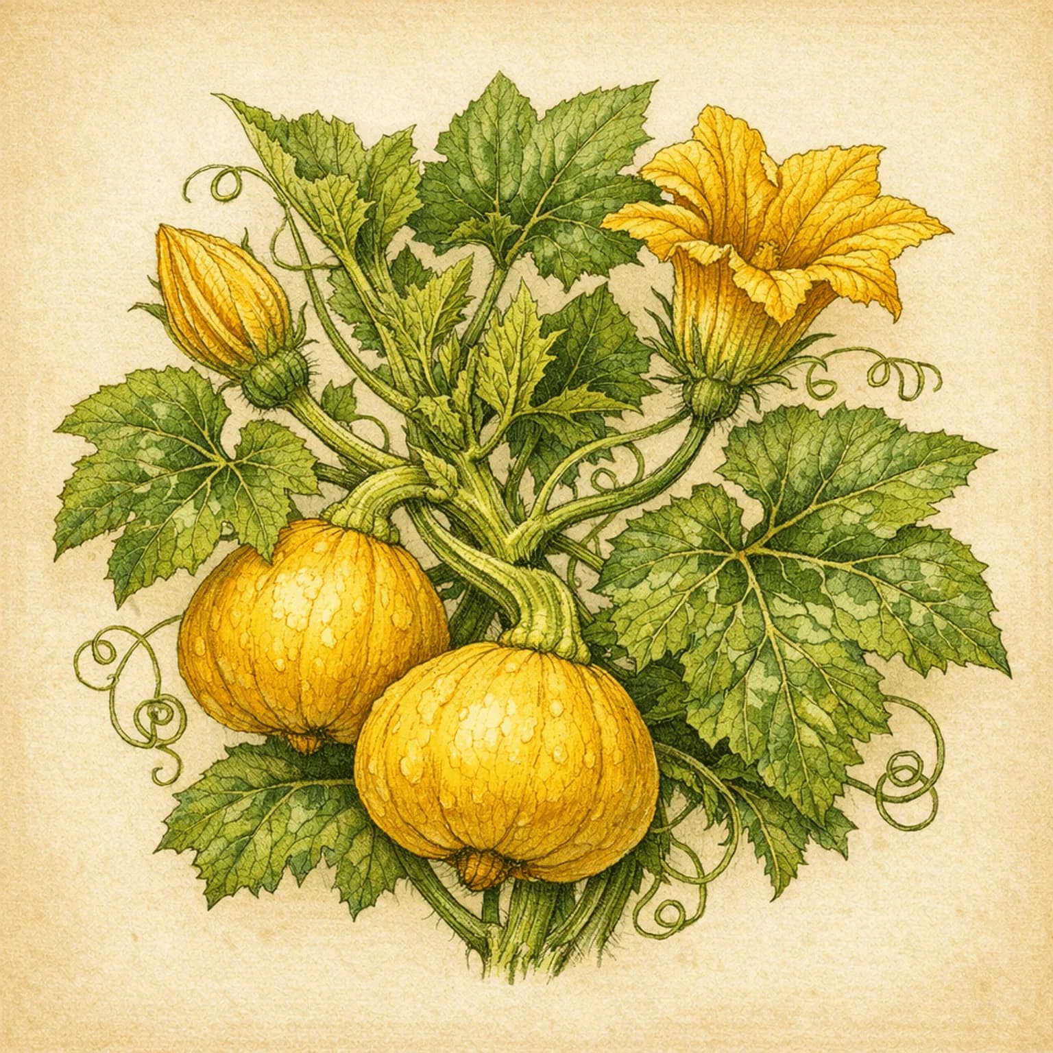 Botanisk plancheillustration af Squash